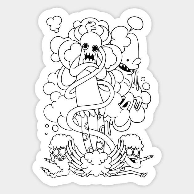 sketch illustration of  A cute monster and a friends Sticker by 9georgeDoodle